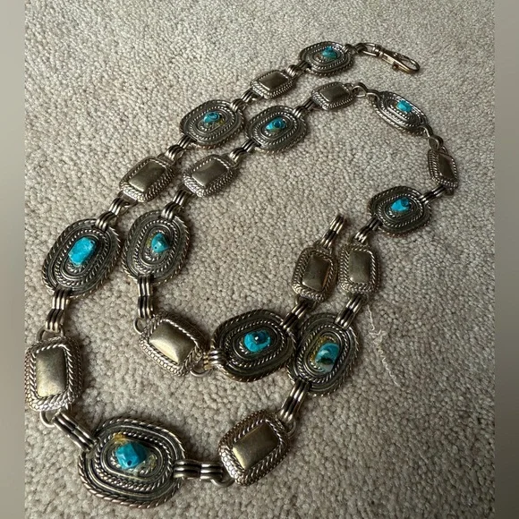 Vintage Western Boho Silver & Turquoise Belt Concho 37” long - Picture 7 of 9